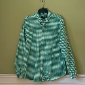 Ralph Lauren Shirt Men XL Green White Gingham Check  Custom Fit Button Up Cotton